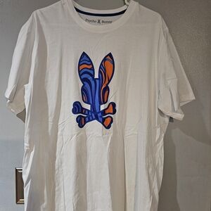 Psycho Bunny White Tee with Blue and Orange Logo